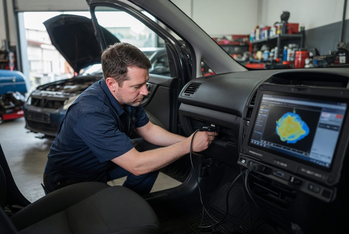 Diagnostic ECU la o mașină second-hand, în service